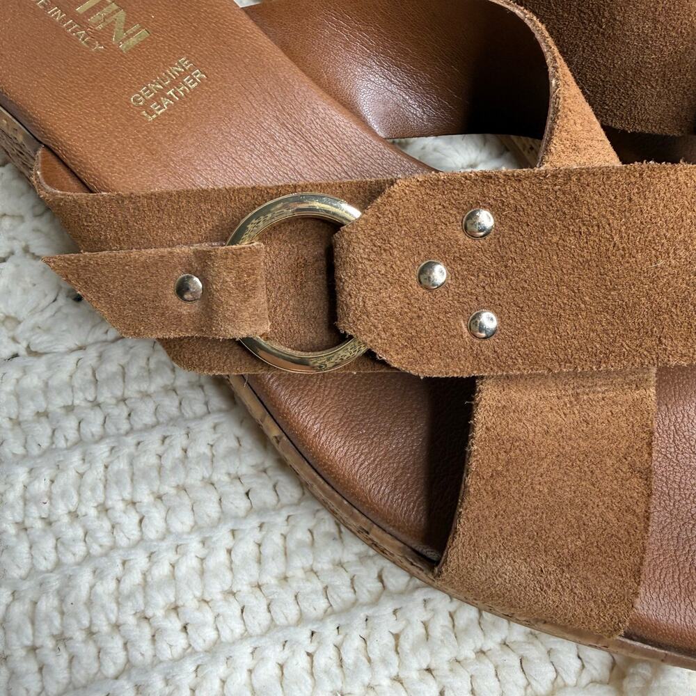 NEW LOTTINI ITALY Womens 39 US 9 Cross Band Buckle Cork Wedge Slide Sandal Brown - Picture 7 of 16